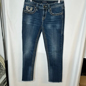 Vigoss Womens Chelsea Heritage Capri Jeans Embroidered Gems 1/2